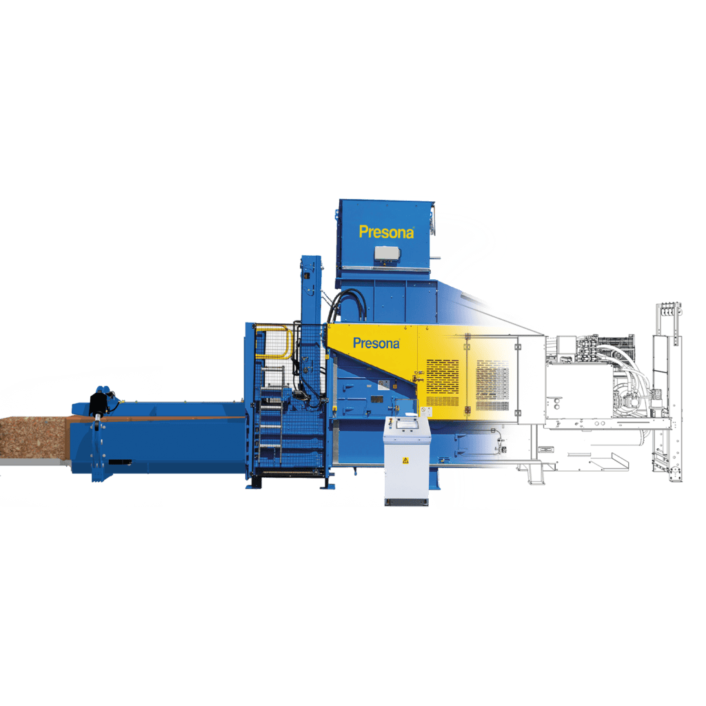 Photo and drawing of a baler